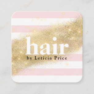 Carte De Visite Carré Elégant style parties scintillant dorée rayures 