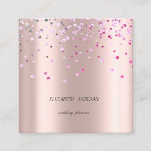 Carte De Visite Carré Élégant Stylé Simple, Confettis Rose Gold