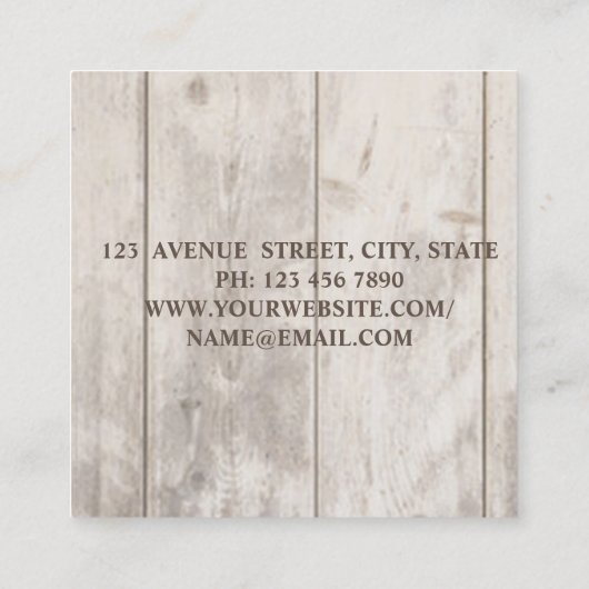 Carte De Visite Carré Elégant Style Texture Bois, Fleurs, Designer (Dos)