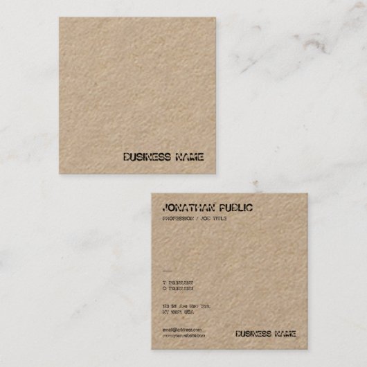 Carte De Visite Carré Élégant texte désorganisé classique papier Kraft r (Devant / Derrière)