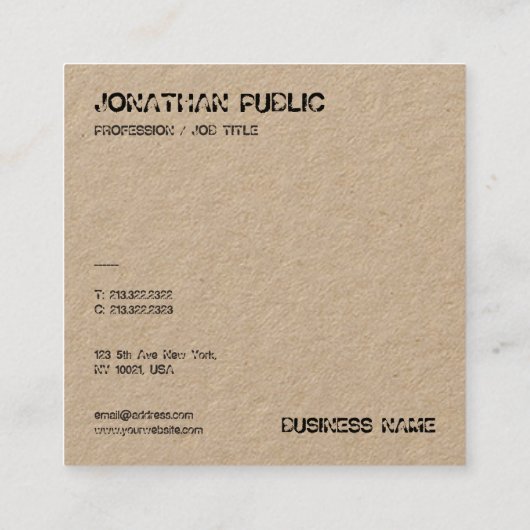 Carte De Visite Carré Élégant texte désorganisé classique papier Kraft r (Dos)