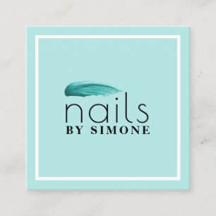 Carte De Visite Carré Élégant trait de vernis à ongles turquoise mini