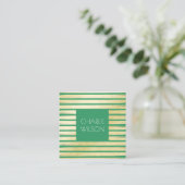 Carte De Visite Carré Elégant vert turquoise doré peint rayé (Debout devant)