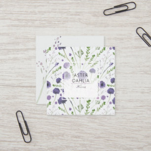 Carte De Visite Carré Elégant violet vert aquarelle Fleurs