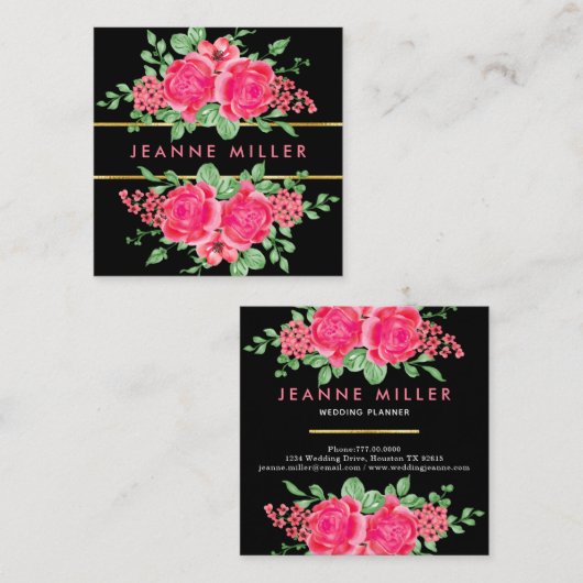 Carte De Visite Carré Élégant Wedding planner Fuchsia rose (Devant / Derrière)