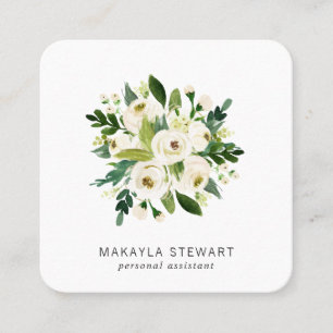 Carte De Visite Carré Elégante aquarelle blanche Bouquet floral