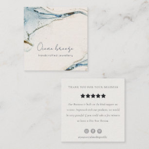 Carte De Visite Carré Elégante aquarelle Bleu Or Plage Demande d'examen