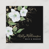 Carte De Visite Carré Elégante aquarelle florale Noir Script or moderne (Devant)