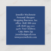 Carte De Visite Carré Élégante Blue Gold Peacock Femme (Dos)