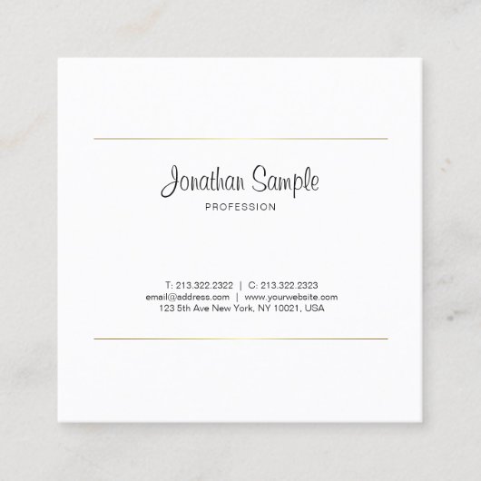 Carte De Visite Carré Elégante Calligraphie Or Design Luxe Plaine (Devant)