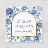 Carte De Visite Carré Élégante chinoiserie fleurs bleues (Devant)