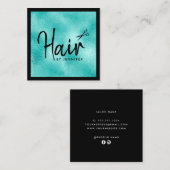 Carte De Visite Carré Elégante coiffeuse à ciseaux bleu et noir (Devant / Derrière)