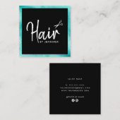Carte De Visite Carré Elégante coiffeuse à ciseaux bleu et noir (Devant / Derrière)