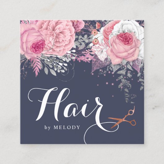 Carte De Visite Carré Elégante coiffeuse rose en cuivre (Devant)