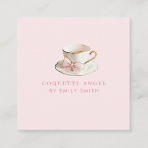 Carte De Visite Carré Elégante Coquette Preppy Pink Teacup avec Bow