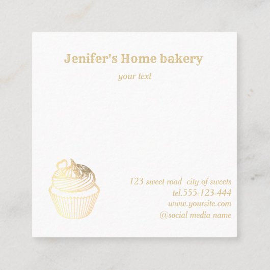 Carte De Visite Carré Élégante cuisine moderne en feuille d'or cupcake (Dos)