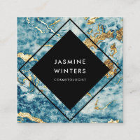 Elégante feuille d'or bleu marbre aquarelle diaman