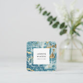 Carte De Visite Carré Elégante feuille d'or bleu marbre aquarelle minima (Debout devant)