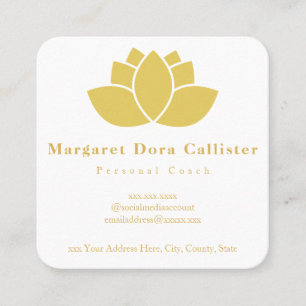 Carte De Visite Carré Élégante fleur de lotus dorée minimaliste
