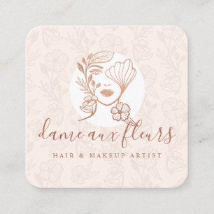 Carte De Visite Carré Élégante florale floraison beauté Femme Logo rose