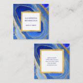 Carte De Visite Carré Élégante Géode Bleu et Or (Devant / Derrière)