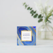 Carte De Visite Carré Élégante Géode Bleu et Or (Debout devant)