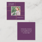Carte De Visite Carré Élégante grille violette avec photo (Devant / Derrière)