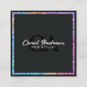 Carte De Visite Carré Elégante Holographie Parties scintillant Cadre Hai (Dos)