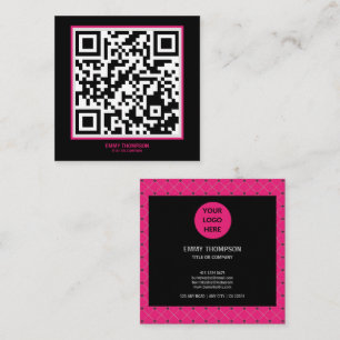 Carte De Visite Carré Elégante Hot Pink Magenta Black QR Scan Company