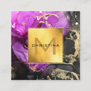 Carte De Visite Carré Élégante huile or noir et pourpre DO-IT-YOURSELF