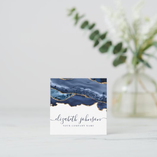 Carte De Visite Carré Elégante marine moderne Parties scintillant d'or b (Debout devant)