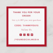 Carte De Visite Carré Élégante Merci de Noël rouge Gratitude (Dos)