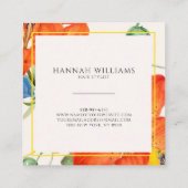 Carte De Visite Carré Elégante Orange Moderne Chic Aquarelle Florale (Dos)