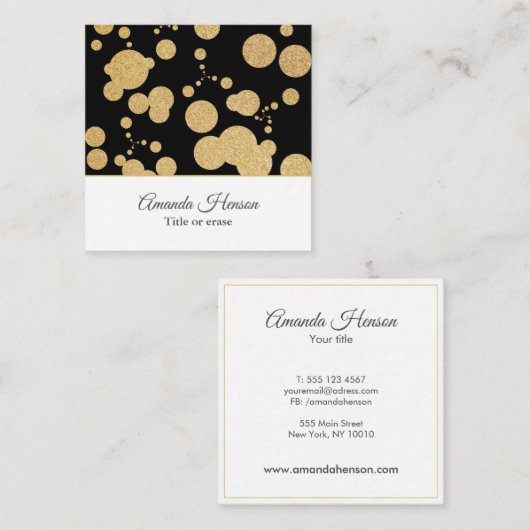 Carte De Visite Carré Elégante Parties scintillant Or Cercle Noir (Devant / Derrière)