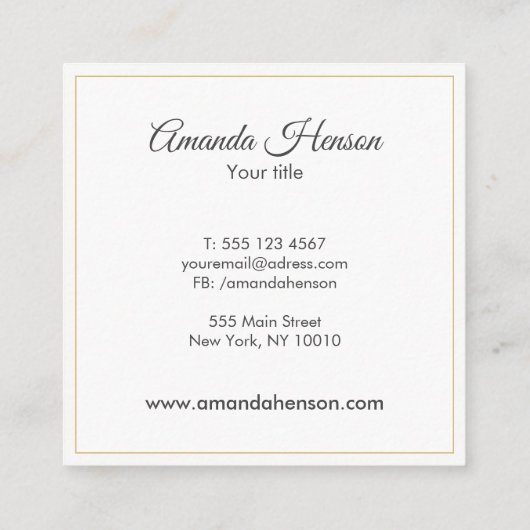 Carte De Visite Carré Elégante Parties scintillant Or Cercle Noir (Dos)