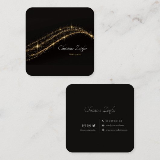 Carte De Visite Carré Elégante parties scintillant or simple moderne noi (Devant / Derrière)
