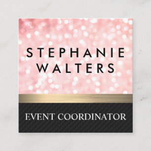 Carte De Visite Carré Élégante Parties scintillant rose Barre d'or M