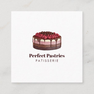 Carte De Visite Carré Élégante pâtisserie de gâteau aux framboises aquar