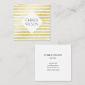 Carte De Visite Carré Elégante peinture en feuille d'or blanc rayé avec (Devant / Derrière)