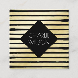 Carte De Visite Carré Elégante peinture en feuille d'or noir rayé avec c