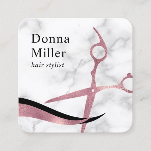 Carte De Visite Carré Elégante rose rose rose rose or ciseaux de marbre  (Devant)