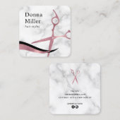 Carte De Visite Carré Elégante rose rose rose rose or ciseaux de marbre  (Devant / Derrière)