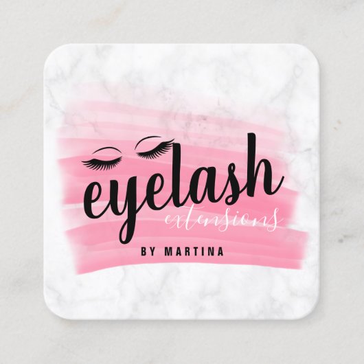 Carte De Visite Carré Élégantes extensions de cils marbré brosse (Devant)