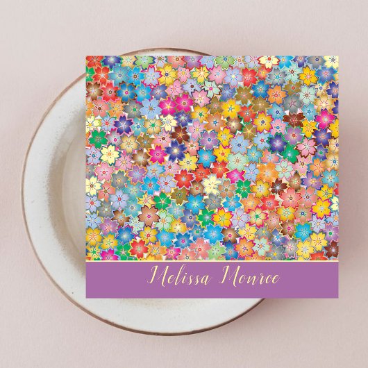 Carte De Visite Carré Élégantes Fleurs élégantes l Or Script manuscrit