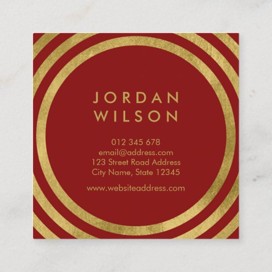 Carte De Visite Carré Elégantes lignes rouges rouges Faux Gold Rond géom (Dos)