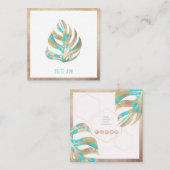 Carte De Visite Carré Élégants Feuilles de Monstera Iridescente, Turquoi (Devant / Derrière)