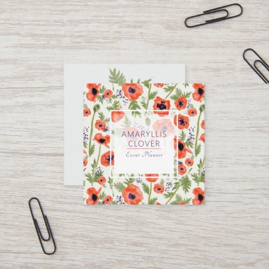 Carte De Visite Carré Élégants Motif d'aquarelle orange (Devant/Arrière en situation)