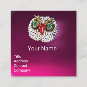 Carte De Visite Carré EMERALD OPALE PEARL BLANC JEWEL OWL Rose Fuchsia