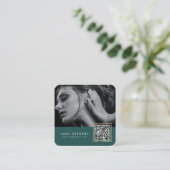 Carte De Visite Carré Emerald scannable code à barres QR code photo (Debout devant)