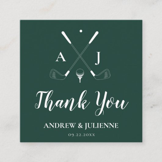 Carte De Visite Carré Émeraude Vert Monogramme Golf Wedding Favor Balise (Devant)